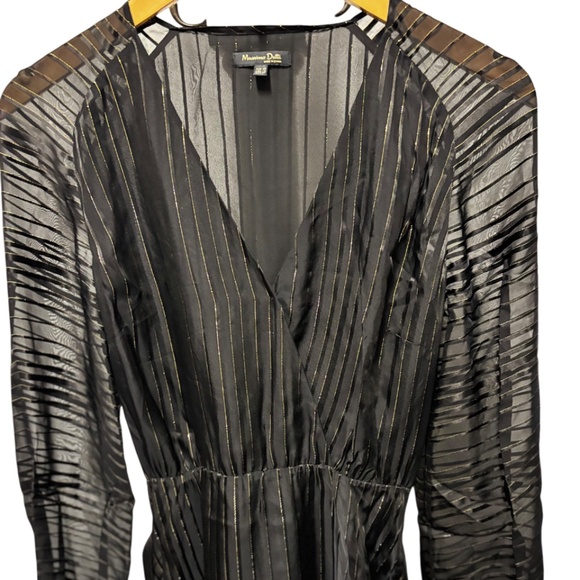 Massimo Dutti | Women's Black Sheer Metallic Striped Dress - Picture 4 of 11